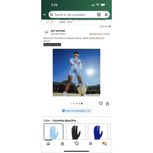 Nxtrnd G2 Pro Football Gloves Men’s Ultra Sticky Receiver Gloves XX-Large Blue - Picture 7 of 7